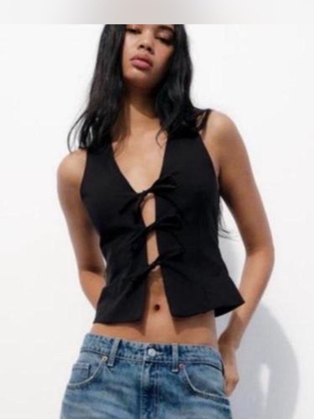 Zara Black Tie-Front Top